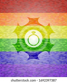 diamond ring icon on mosaic background with the colors of the LGBT flag