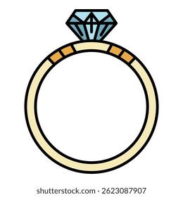 Diamond ring icon. Outline diamond ring vector icon color flat isolated