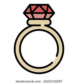 Diamond ring icon. Outline diamond ring vector icon color flat isolated