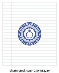 diamond ring icon with pen strokes. Blue ink. Vector Illustration. Detailed.