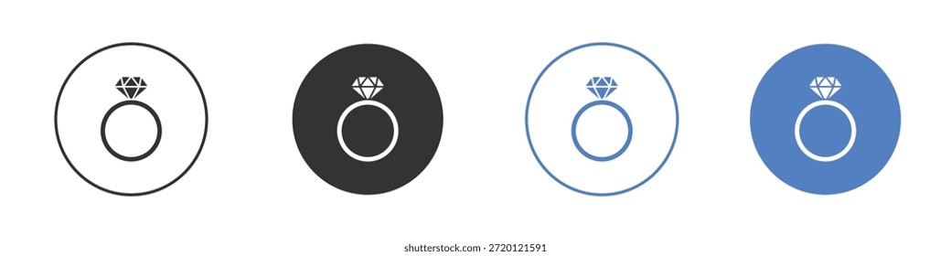 Conjunto de pictogramas do ícone de anel de diamante. Designs de ícone de vetor
