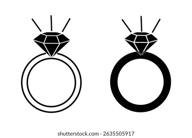 Diamond ring icon set. Diamond ring icon Black and white outline vector.