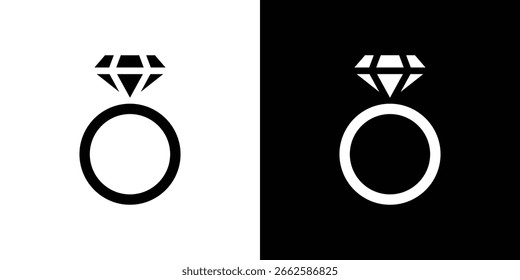 Diamantring-Symbol in schwarzem Glyphenstil. Silhouette Sammlung Vektorgrafik.