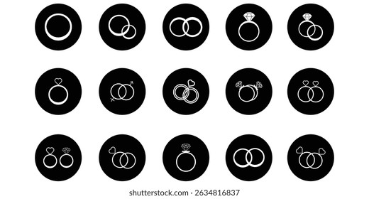 Diamond ring icon set. Diamond Ring silhouette vector. creative details Engagement Ring Icon vector illustration.