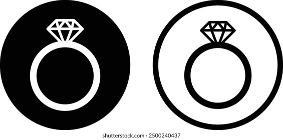 Diamond ring icon set in two styles . Engagement diamond ring icon . Wedding ring icon vector