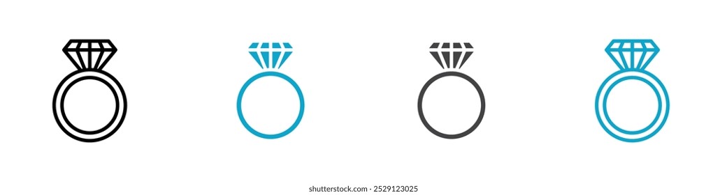 diamond ring icon Sign set in black and white