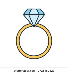 Ícone de anel de diamante, pedra cintilante, banda de ouro simples, arte vetorial minimalista