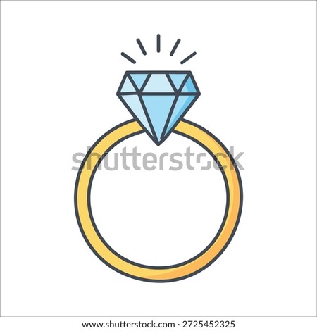 Diamond ring icon, sparkling stone, simple gold band, minimalist vector art