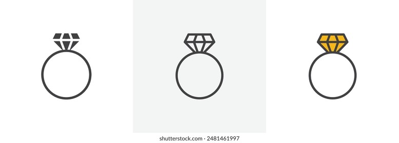 Diamond ring icon symbol collection on white background.