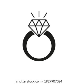 Diamond Ring Icon. A Symbol Of A Wedding, Engagement. Simple Vector Illustration On A White Background.