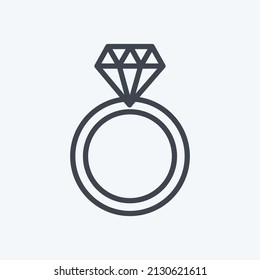 Diamond ring Icon in trendy line style isolated on soft blue background
