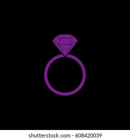 Diamond ring icon Vector. Fiolet icon on black background