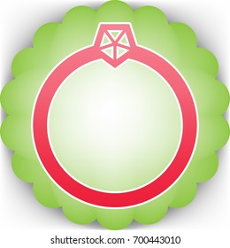 Diamond ring icon. Vector. Pinkish icon with white contour on green background which similar to flower.