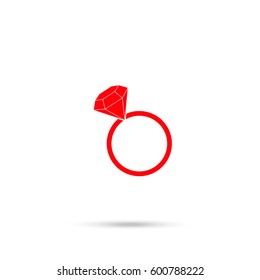 Diamond ring icon Vector. Red icon and gray shadow