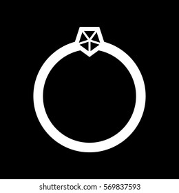 Diamond ring icon. White icon on black background.