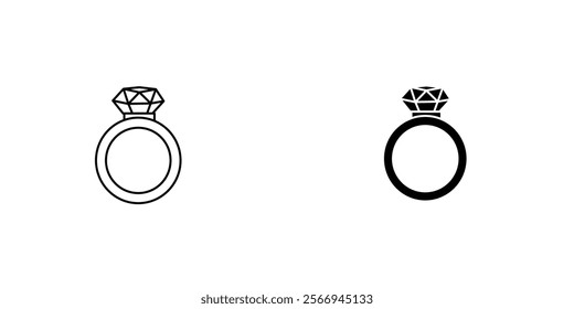 Diamond ring icons. black and white vector set.