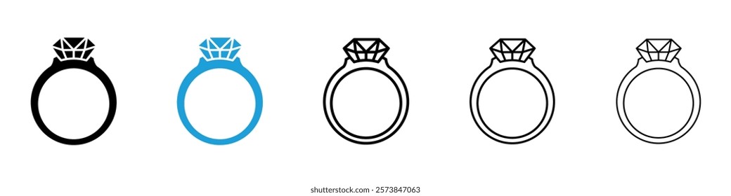 Diamond ring icons in filled and 3 stroke weights