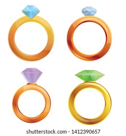 Diamond ring icons set. Cartoon set of diamond ring vector icons for web design
