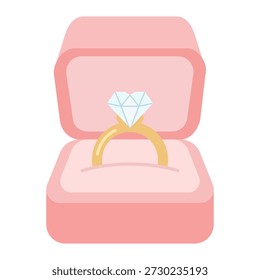 Diamond ring inside jewelry box coloring page for romantic marriage proposal and wedding celebration.