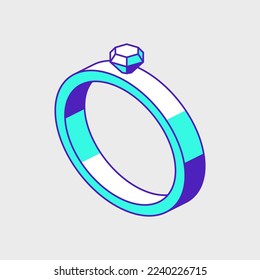 Ilustración del icono del vector isométrico del anillo de diamante