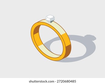 Diamond ring isometric vector illustration with shadow