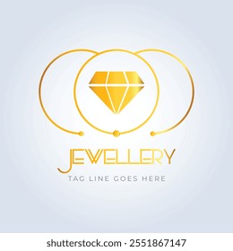 Diamond ring, jewellery logo, jewellery shop logo, golden color, unique shape, sparkle diamond, unique logo, creative logo, silver background