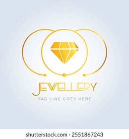 Diamond ring, jewellery logo, jewellery shop logo, golden color, unique shape, sparkle diamond, unique logo, creative logo, silver background