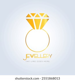 Diamond ring, jewellery logo, jewellery shop logo, golden color, unique shape, sparkle diamond, unique logo, creative logo, silver background