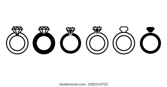 diamond ring jewelry icon vector design black white color simple flat illustration sets