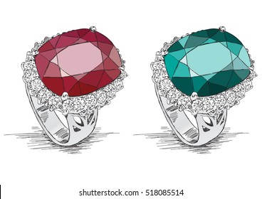 Diamond Ring Jewelry Illustration Doodle - Vector