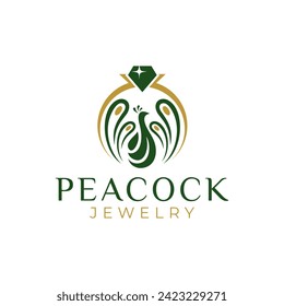 Diamond ring jewelry logo design. Vector illustration Diamond ring jewelry logo and peacock shape. modern logo design vector icon template