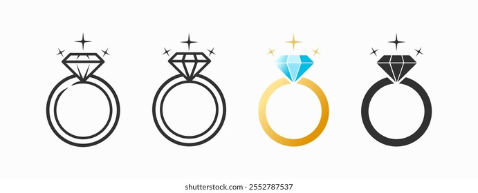 Icono de joyería de anillo de diamantes. línea, sólido, ícono de estilo dorado bueno para el diseño de Vector de boda de compromiso