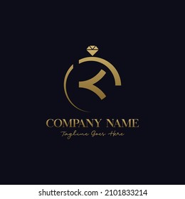 Diamond ring With letter K monogram logo design vector