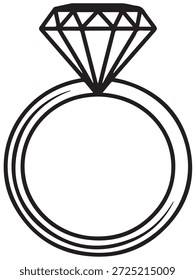 «Diamond Ring Line Art – Black And White Engagement Symbol with Geometric Faceted Gem»