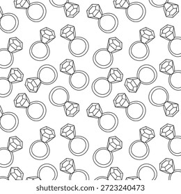 Anillo de diamante de la línea de arte de patrones sin fisuras, Boda y compromiso de la joyería de Vector de fondo
