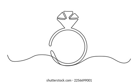 diamond ring in line art style, vector illustration.