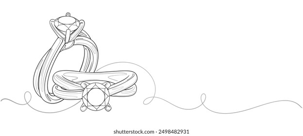 Diamond ring line art style vector illustration