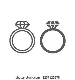 Diamond ring line and glyph icon, jewelry and marriage, brilliant ring sign, vector graphics, a linear pattern on a white background.