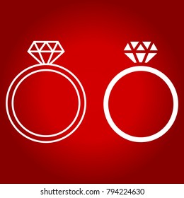 Diamond ring line and glyph icon, valentines day and romantic, jewel sign vector graphics, a linear pattern on a red background, eps 10.