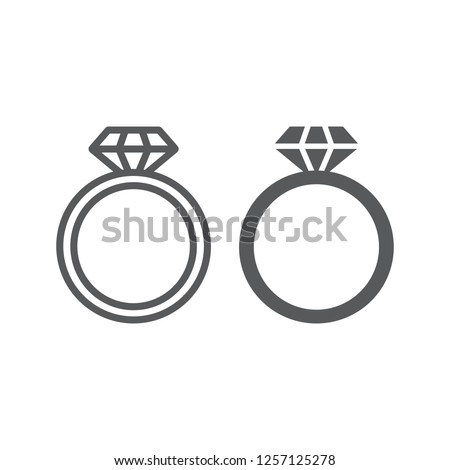 Diamond ring line and glyph icon, jewelry and marriage, brilliant ring sign, vector graphics, a linear pattern on a white background.
