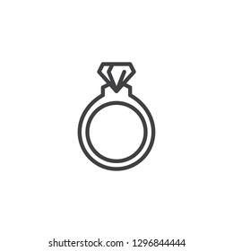 Diamond ring line icon. linear style sign for mobile concept and web design. Wedding ring jewellery outline vector icon. Symbol, logo illustration. Pixel perfect vector graphics