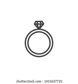 Diamond ring line icon. linear style sign for mobile concept and web design. Wedding, engagement ring outline vector icon. Symbol, logo illustration. Vector graphics