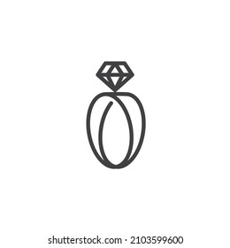 Icono de línea de anillo de diamantes. signo de estilo lineal para concepto móvil y diseño web. Icono del vector de contorno del anillo de compromiso. Símbolo, ilustración del logotipo. Gráficos vectoriales