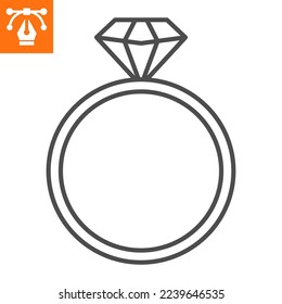 Diamond ring line icon, outline style icon for web site or mobile app, valentines day and wedding, jewel vector icon, simple vector illustration, vector graphics with editable strokes.