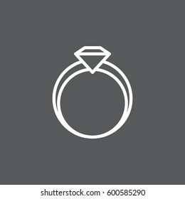 Diamond ring line icon, outline vector sign, linear white pictogram. Symbol, logo illustration. Editable stroke. Pixel perfect