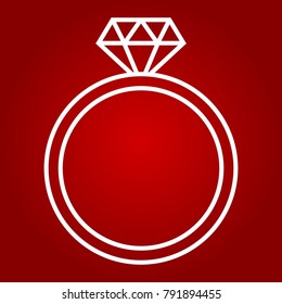 Diamond ring line icon, valentines day and romantic, jewel sign vector graphics, a linear pattern on a red background, eps 10.