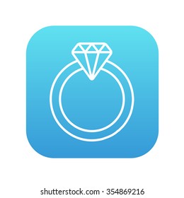 Icono de la línea de anillos de diamantes para web, móviles e infografías. Icono de blanco vector en el cuadrado de gradiente azul con esquinas redondeadas aisladas en fondo blanco.