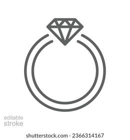 Diamond ring line icon. Woman wedding ring shiny elegant for fiance relationship. Engagement Jewelry. Marriage Jewel Accessory. Editable stroke. Vector illustration. design on white background EPS 10