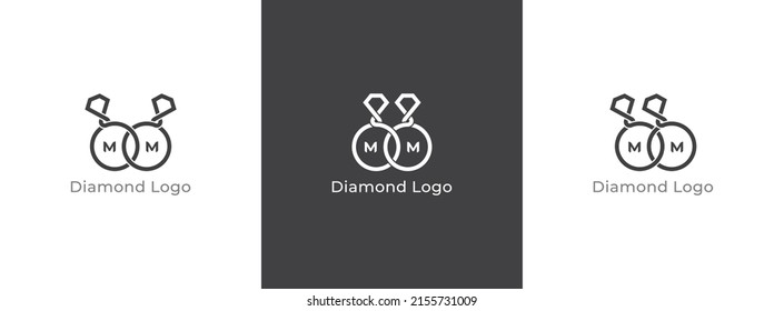 Símbolo de icono de signo de logotipo de anillo de diamante Diseño con plantilla de logotipo de ilustración de vector M. Letra