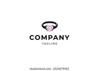 diamond ring logo with heart shape in flat design style